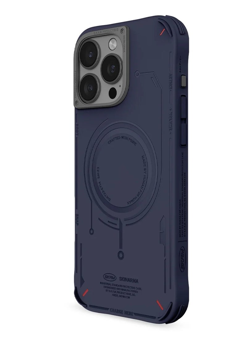 Skinarma Mecha Series With Maching Sturdy Aluminium Side Buttons Mag-Charge Designed With Secure Magnetic Alignment All-Round Protect Reinforced Corner Bumpers compatible with iPhone 16 Pro Max - Navy  - Image 2