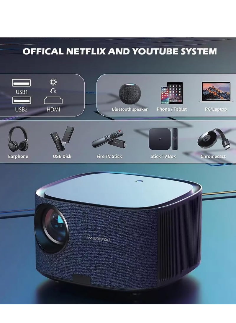Wownect - Smart Video Projector Native 1080P 4K Supported 450 ANSI Movie Projector with WiFi & Bluetooth Linux Web OS system Home theater Outdoor Projector WP91 Black - Image 1