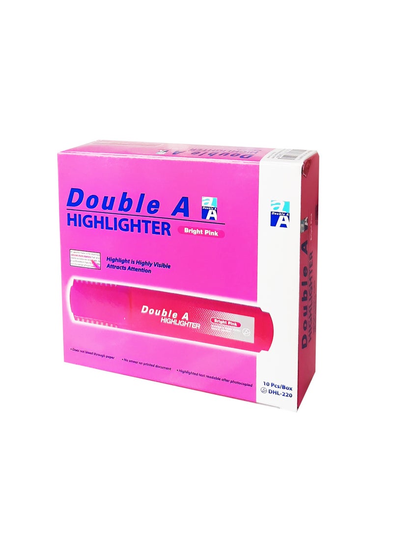 Double A Bright Pink Highlighter, Pack of 10 Pieces Pink