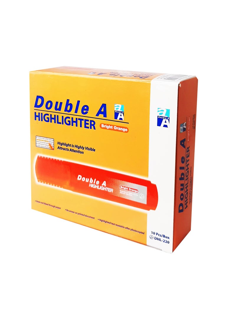Double A - Bright Orange Highlighter, Pack of 10 Pieces Orange - Image 1