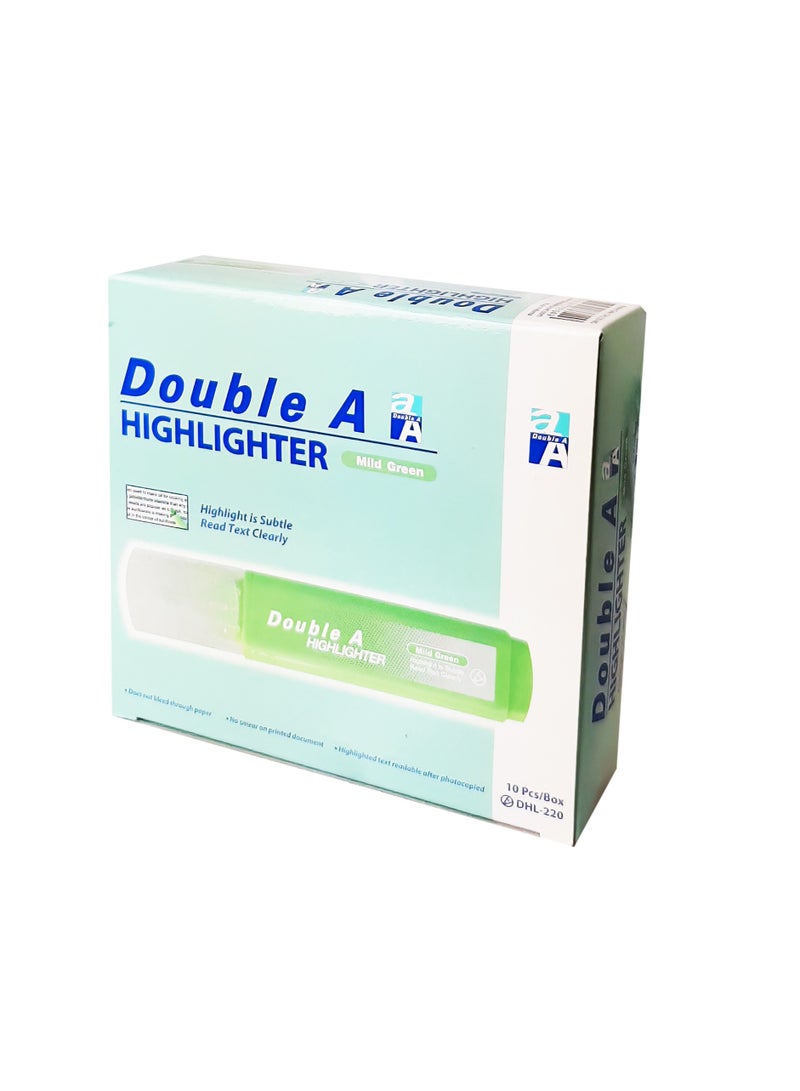 Double A - Mild Green Highlighter, Pack of 10 Pieces Mild Green - Image 1