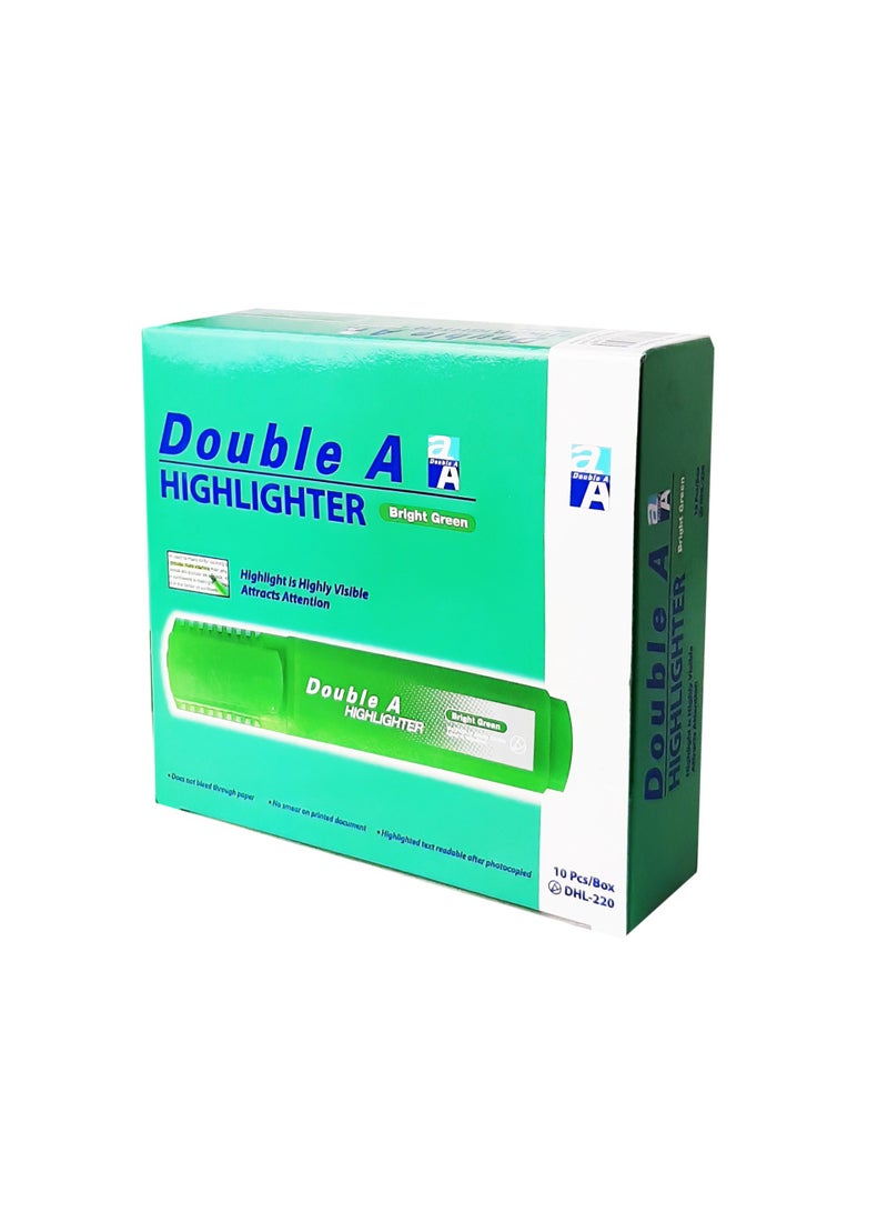 Double A - Bright Green Highlighter, Pack of 10 Pieces Green - Image 1