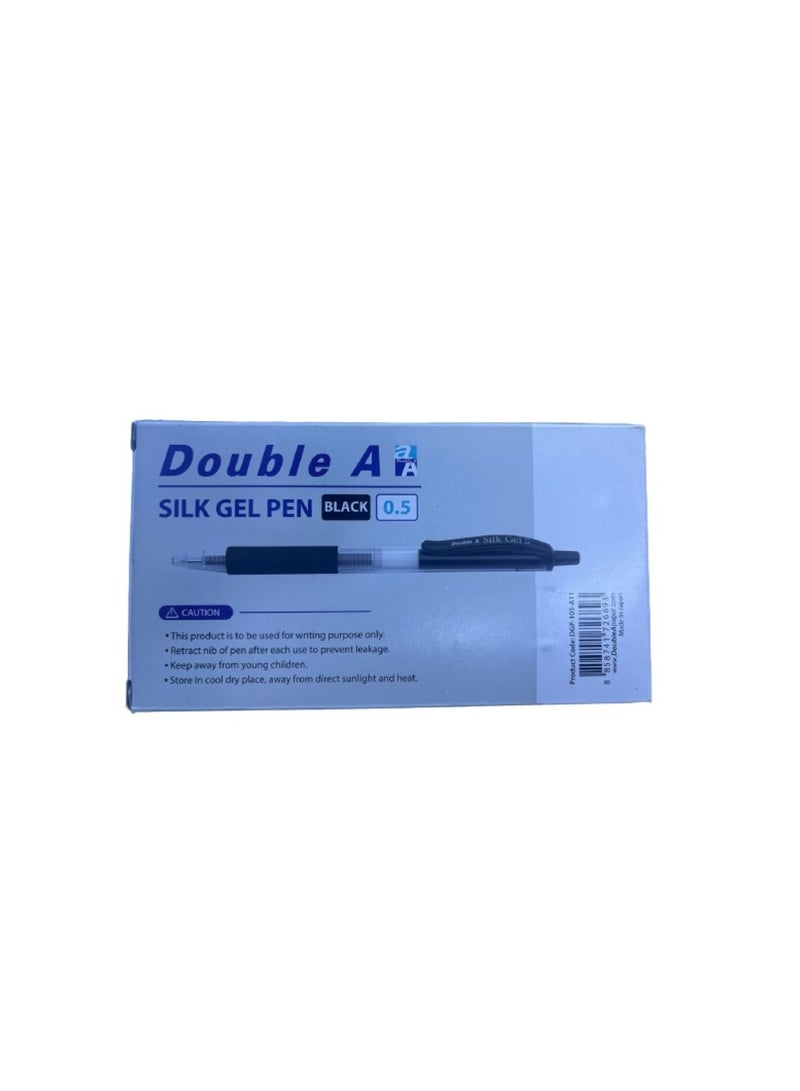 Double A - Silk Gel Pen 0.5, Black Colour Pack of 12 Pcs Black - Image 1
