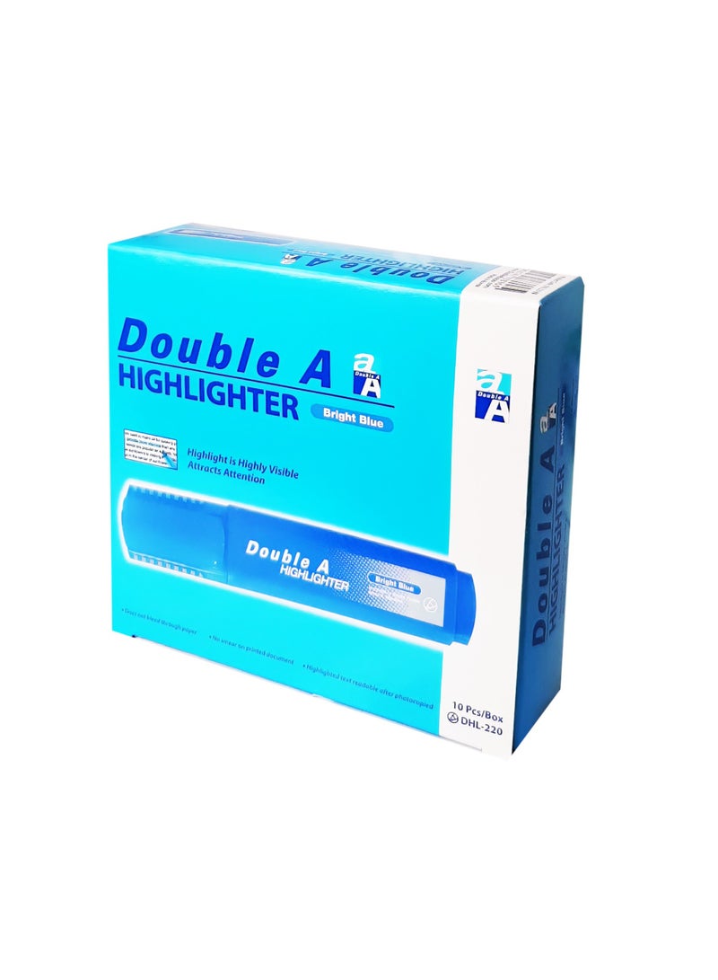 Double A - Bright Blue Highlighter, Pack of 10 Pieces Blue - Image 1