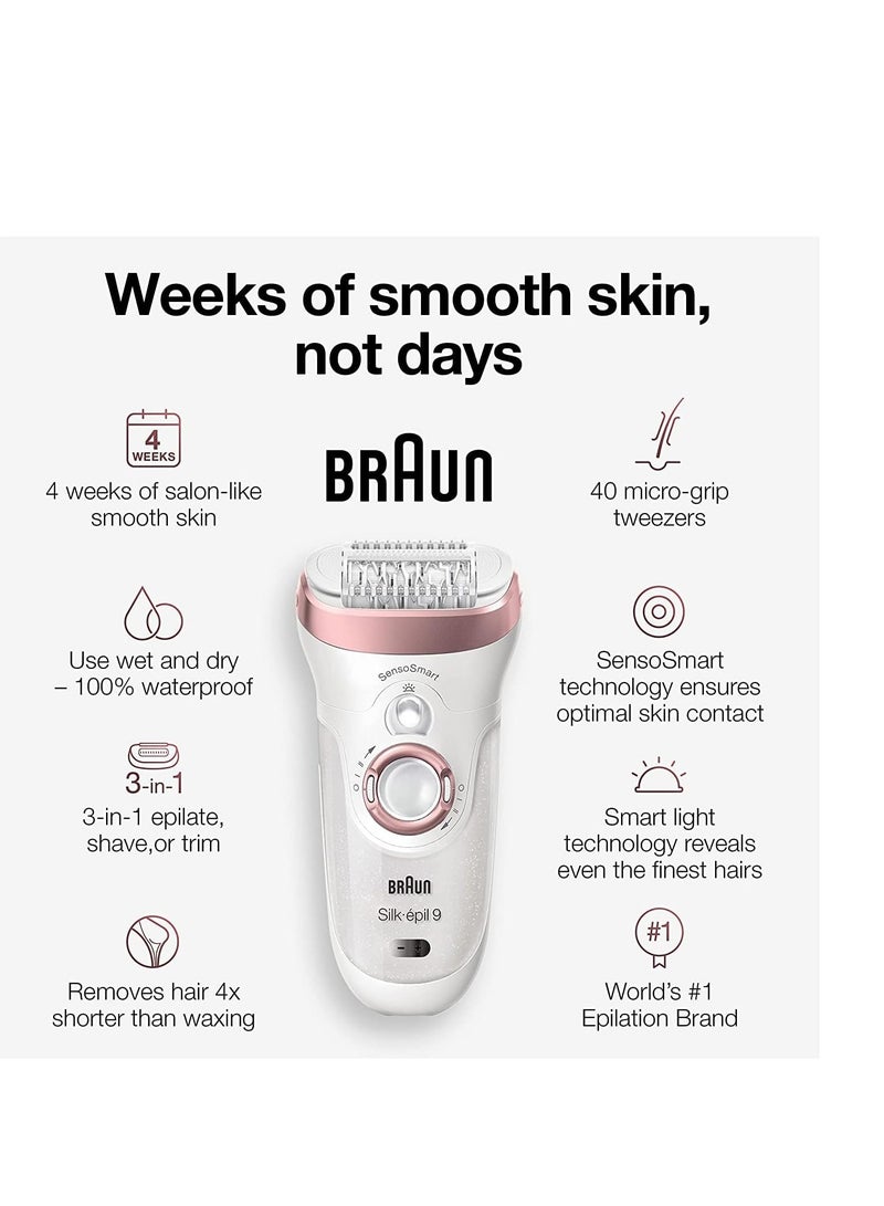 BRAUN - Silk-epil 9 9-890, Facial Hair Removal for Women, Hair Removal Device, Bikini Trimmer, Womens Shaver Wet & Dry, Cordless and 7 Extras - Image 1