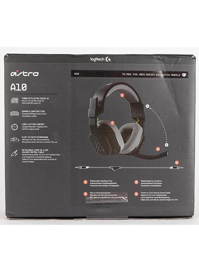 ASTRO - ASTRO A10 Gaming Headset Gen 2 Wired Headset - Over-ear gaming headphones with flip-to-mute microphone, 32 mm drivers, compatible with PlayStation, PC - Black - Image 1