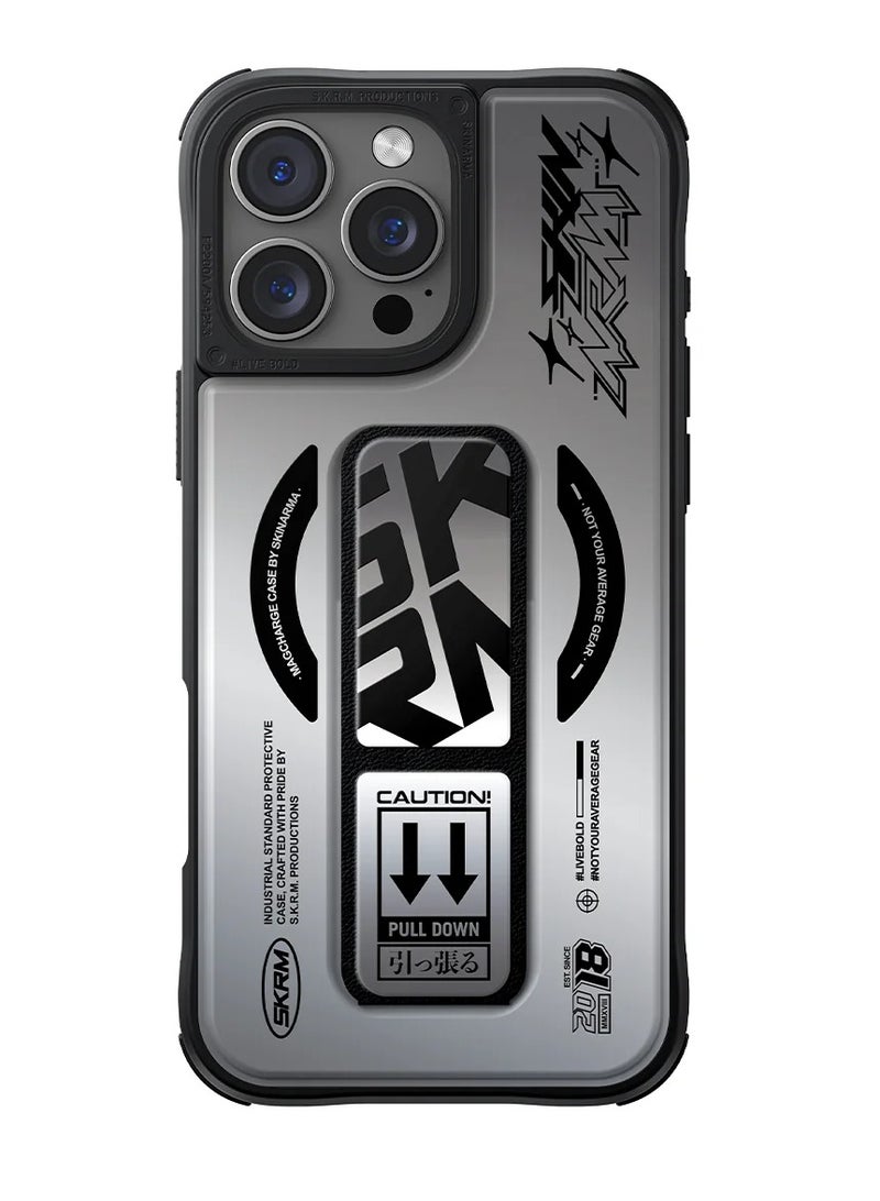 Skinarma - Series Kira Kobai Protective Case With Extendable Grip-Stand (Grip stand) Extends Out Wards For Hands-Free Viewing Mag-Charge Secure Magnetic Alignment Compatible With iPhone 16 Pro Max - Silver - Image 1