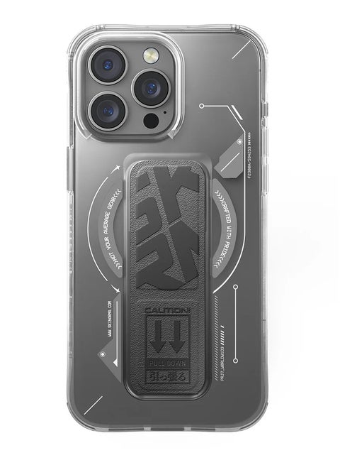 Series Helio Protective Case With Extenable Grip-Stand Extends OutWards For Hands-Free Viewing Mag-Charge Secure Magnetic Alignment compatible with iPhone 16 Pro - Grey