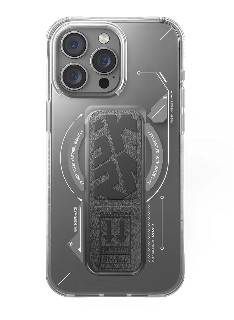 Skinarma - Series Helio Protective Case With Extenable Grip-Stand Extends OutWards For Hands-Free Viewing Mag-Charge Secure Magnetic Alignment compatible with iPhone 16 Pro - Grey - Image 1