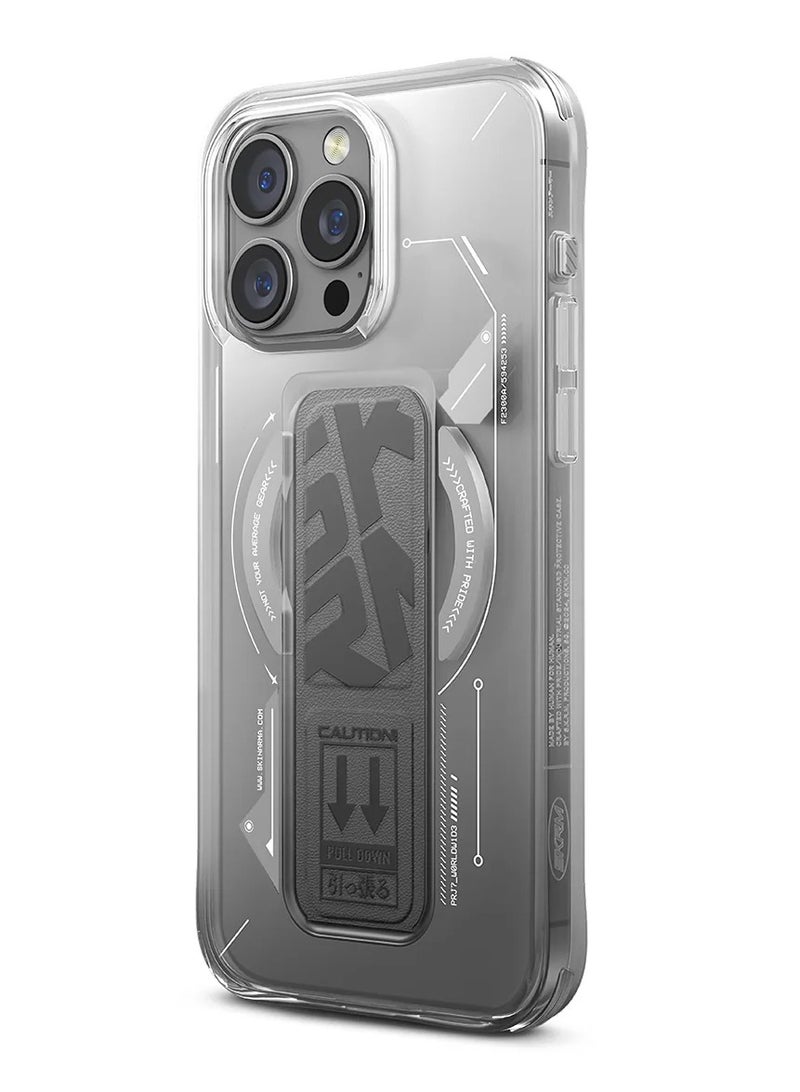 Skinarma - Series Helio Protective Case With Extenable Grip-Stand Extends OutWards For Hands-Free Viewing Mag-Charge Secure Magnetic Alignment compatible with iPhone 16 Pro - Grey - Image 1