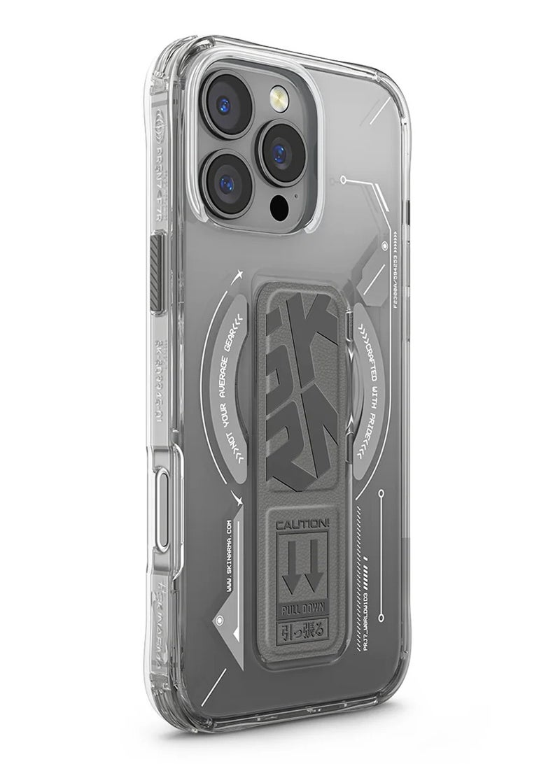 Skinarma - Series Helio Protective Case With Extenable Grip-Stand Extends OutWards For Hands-Free Viewing Mag-Charge Secure Magnetic Alignment compatible with iPhone 16 Pro - Grey - Image 1