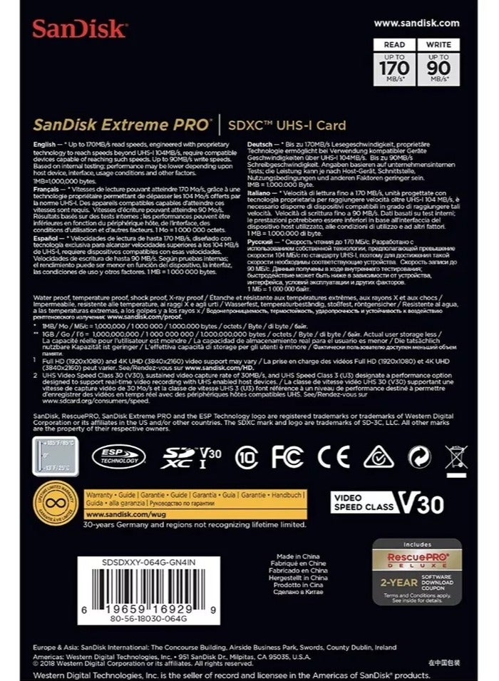 سانديسك - Extreme Pro SDXC UHS-I Memory Card 64 GB - Image 1
