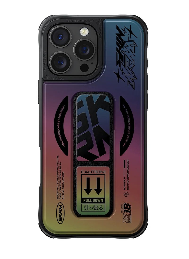 Skinarma Series Kira Kobai Protective Case With Extendable Grip-Stand (Grip stand) Extends Out Wards For Hands-Free Viewing Mag-Charge Secure Magnetic Alignment compatible with iPhone 16 Pro Max - Holographic  - Image 1
