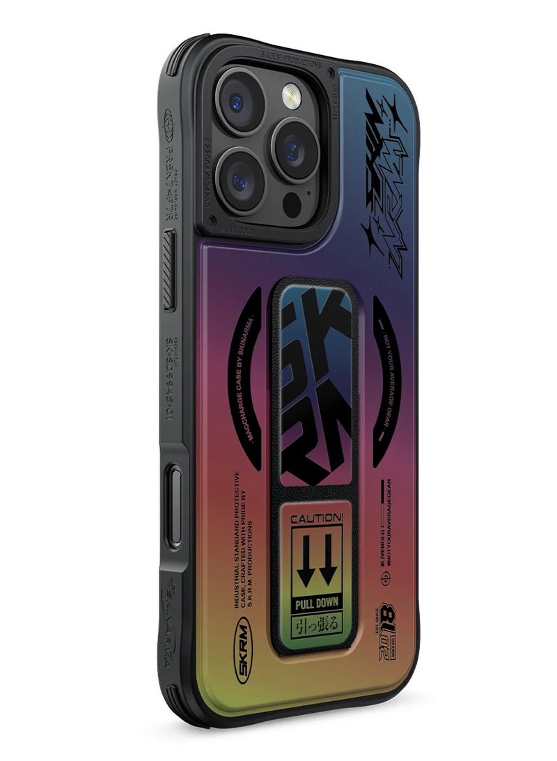 Skinarma Series Kira Kobai Protective Case With Extendable Grip-Stand (Grip stand) Extends Out Wards For Hands-Free Viewing Mag-Charge Secure Magnetic Alignment compatible with iPhone 16 Pro Max - Holographic  - Image 3