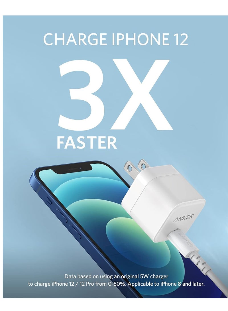 Anker USB C Charger, Anker Fast Charger with Foldable Plug, PowerPort III 20W Cube Charger for iPhone 14/14 Plus/14 Pro/14 Pro Max/13, Galaxy, iPad/iPad Mini and More (Cable Not Included) White  - Image 2