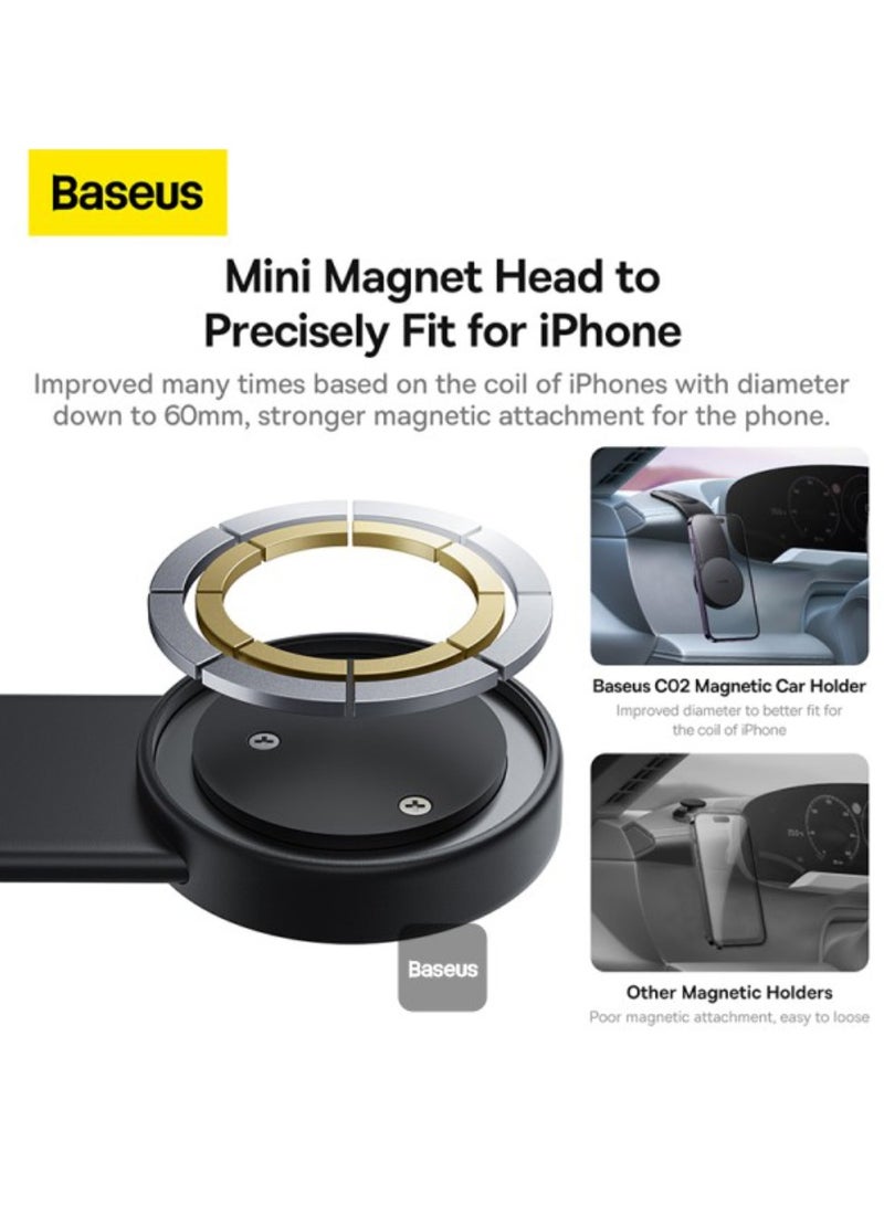 Baseus - C02 Magsafe Car Mount, Magnetic Phone Holder For Car, Magsafe Car Dash Mount Compatible With iPhone 14/13/12 Series, Bendable Memory Titanium Alloy For All Dashboard - Black - Image 1