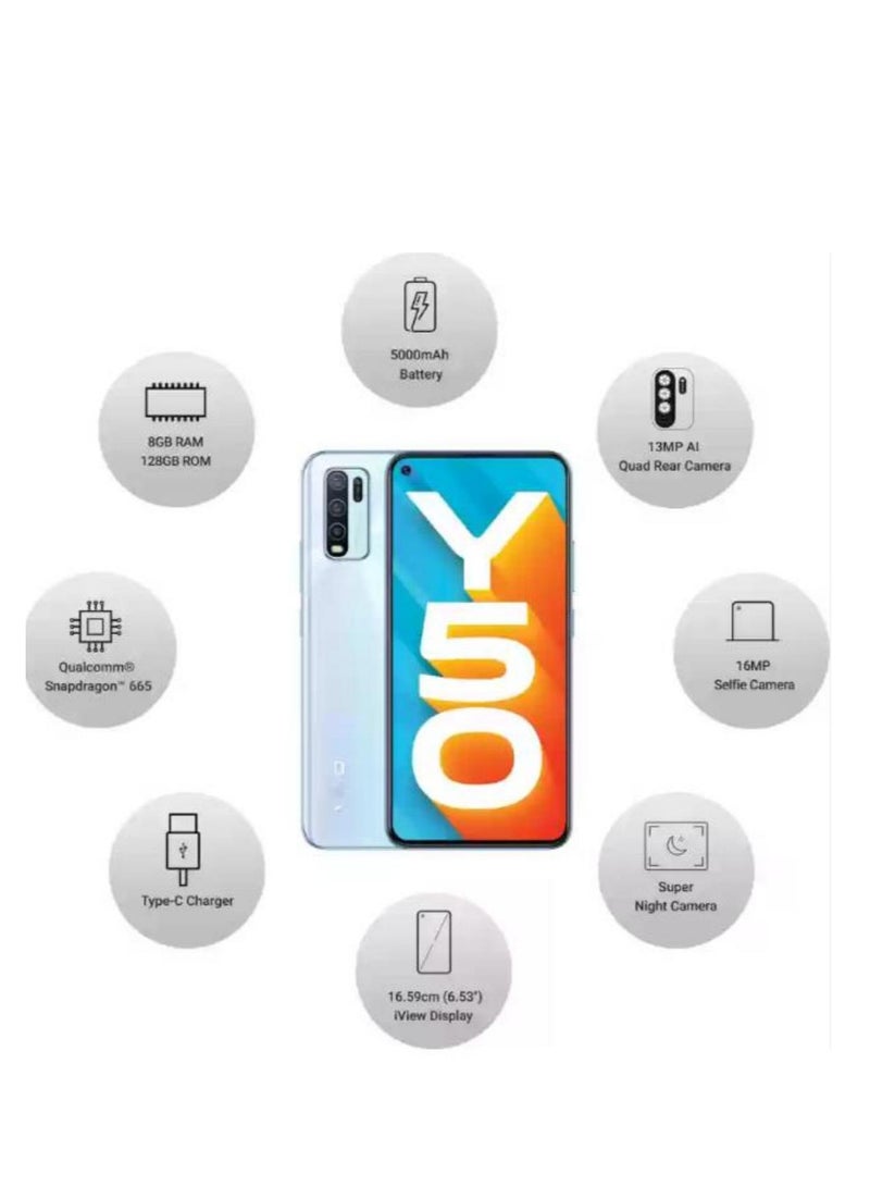 vivo - Y50 Dual Sim  Pearl White 8GB RAM 128GB 4G LTE - Image 1