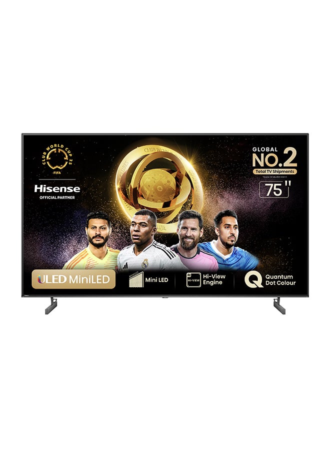 Hisense Hisense 75 Inch 4K Miniled, QLed, Smart TV Black, Full local dimming zones ,  2*HDMI type 4K@60Hz with HDCP version 2.2 , eARc* HDMI*1, Smart TV,  HDR10+, Dolby Vision,Dolby Vision ATMOS, 75U6N PRO Black  - Image 1