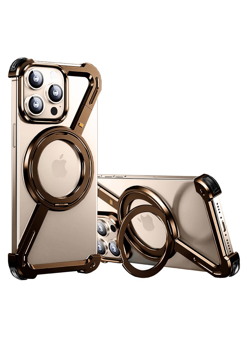 MARGOUN (for iPhone 16 Pro Max) Case 360° Rotation, Aluminum and Metal Stand, Frameless, Shock Grade Protective Case Desert Titanium  - Image 1