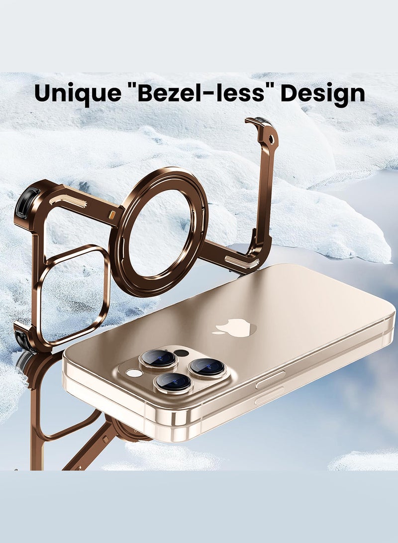 MARGOUN (for iPhone 16 Pro Max) Case 360° Rotation, Aluminum and Metal Stand, Frameless, Shock Grade Protective Case Desert Titanium  - Image 2