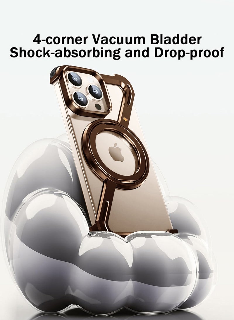 MARGOUN (for iPhone 16 Pro Max) Case 360° Rotation, Aluminum and Metal Stand, Frameless, Shock Grade Protective Case Desert Titanium  - Image 4