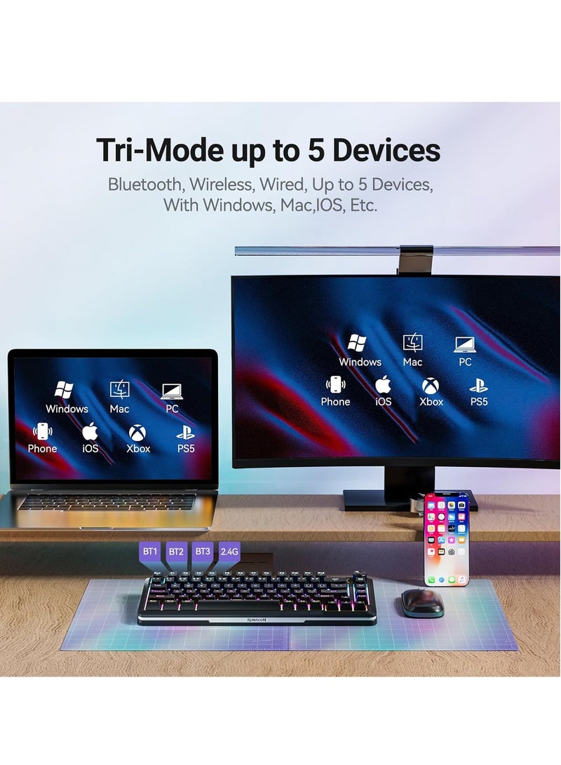 REDRAGON - K708 Mechanical Keyboard , Tri-Modes Gaming Keyboard BT/2.4G/USB-C, Macro Programmable Mechanical Gaming Keyboard,LCD Screen, RGB Backlit, Pre-Lubed Leopard L Switch, 4000mAh Longer Standb - Image 1