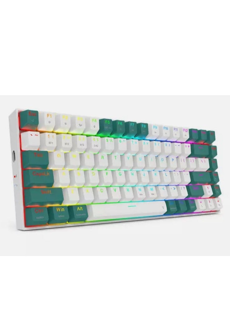 K678 Pro Singed 82% Wireless RGB Mechanical Keyboard, BT/2.4GHz/Wired, Color (White - Green) 3-Mode Connectivity - Equipped with USB-C Wired, BT 3.0/5.0 and 2.4GHz Modes, Hot-Swappable Socket It is free