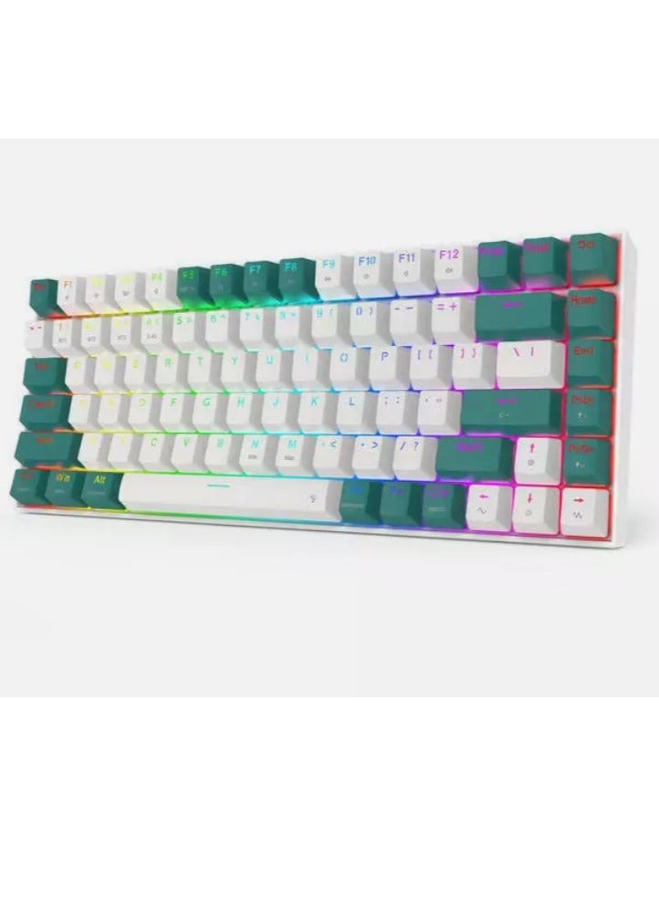 K678 Pro Singed 82% Wireless RGB Mechanical Keyboard, BT/2.4GHz/Wired, Color (White - Green) 3-Mode Connectivity - Equipped with USB-C Wired, BT 3.0/5.0 and 2.4GHz Modes, Hot-Swappable Socket It is free