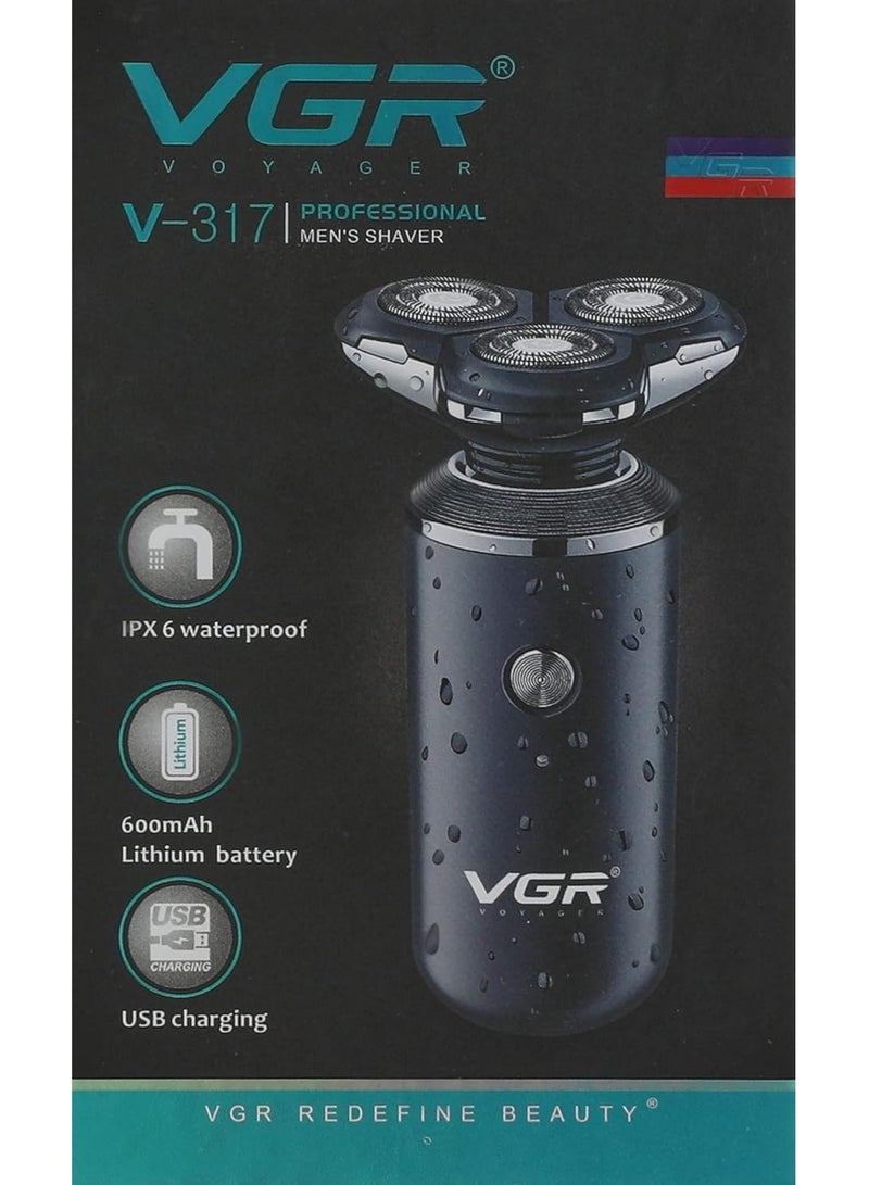 في جي آر V-317 Premium Cordless Rechargeable IPX6 Fully Waterproof 3 Razor Electric Shaver Wet & Dry Shaver for Face Care Beard Trimmer Super-Fast Charge , 600mAh Lithium battery - Image 4