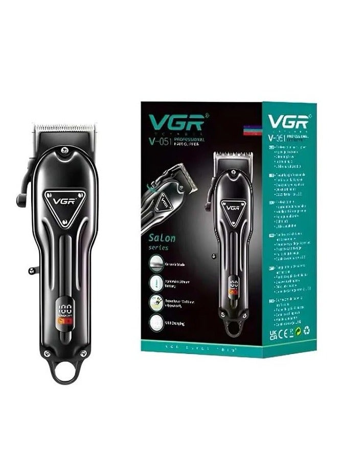 VGR V-051 Professional Hair Clipper, Salon Trimmer for men, Digital Display, Ceramic & Powder Metallurgic Blades, 2500mAh Lithium Battery, 300 minutes Runtime, 4 Guide Combs (Black)  - Image 1