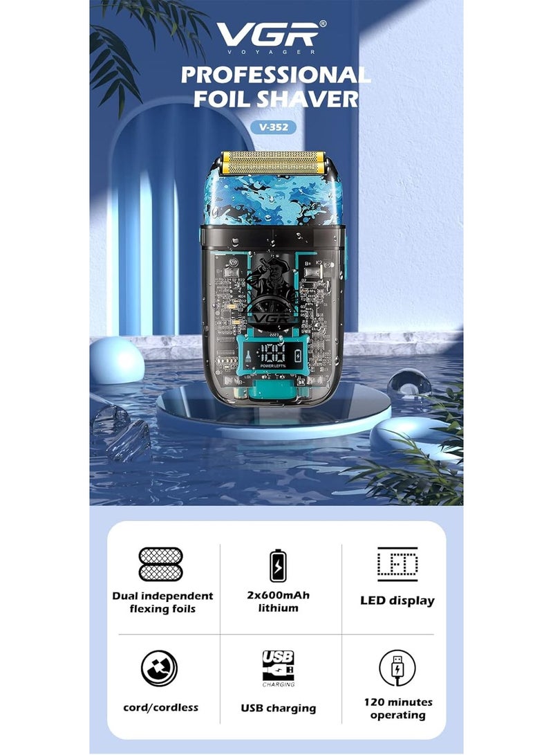 VGR Professional USB Rechargeable Water proof Home Functional Reciprocating Shaver, Cleaning brush, Protection cap, USB charging cable, 2*600mAh Lithium battery  - Image 2