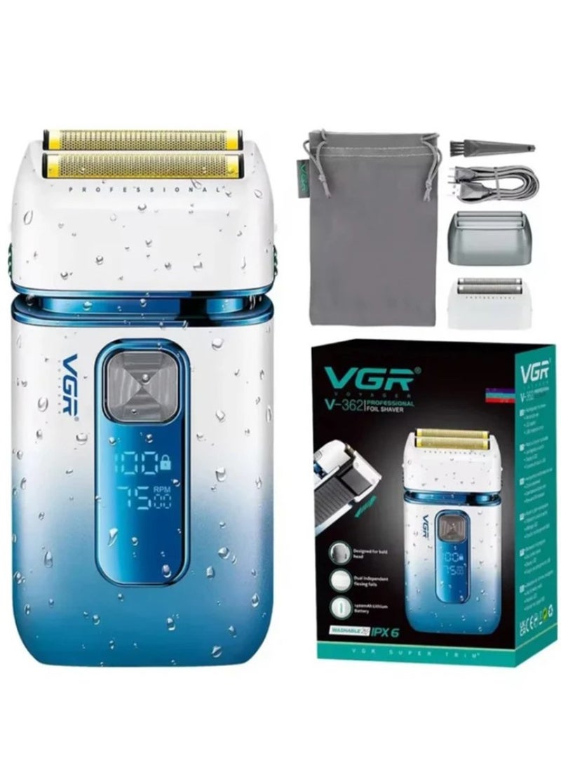 VGR Professional Home Reciprocating Shaver Functional USB Rechargeable Full Body Waterproof Shaver Double Electric Shaver V-362 Foil Shaver, Cleaning Brush Protector Cover, Travel Bag, USB GABLE7, Beard Extras  - Image 1