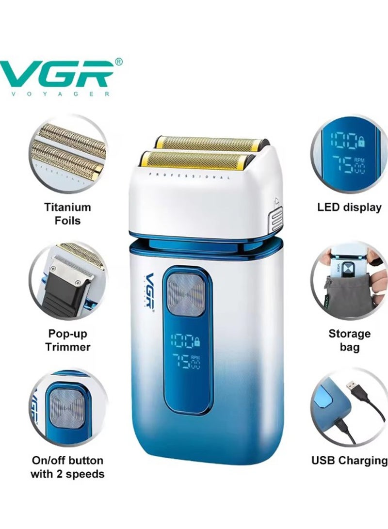 VGR Professional Home Reciprocating Shaver Functional USB Rechargeable Full Body Waterproof Shaver Double Electric Shaver V-362 Foil Shaver, Cleaning Brush Protector Cover, Travel Bag, USB GABLE7, Beard Extras  - Image 2