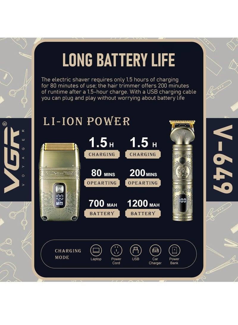 VGR Professional Hair Trimmer Shaver Set - Precision Grooming With Titanium Foils, Detachable T-Blade, And Usb Recharge Ability For Ultimate Convenience , V-649  - Image 2