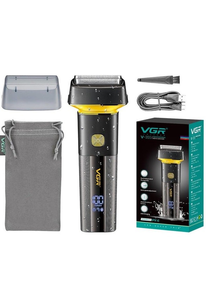 VGR V-355 Premium Cordless Rechargeable IPX6 Fully Waterproof 3 Razor Electric Shaver Wet & Dry Shaver for Face Care Beard Trimmer Super-Fast Charge 100 minutes Runtime with LED Digital Display  - Image 1
