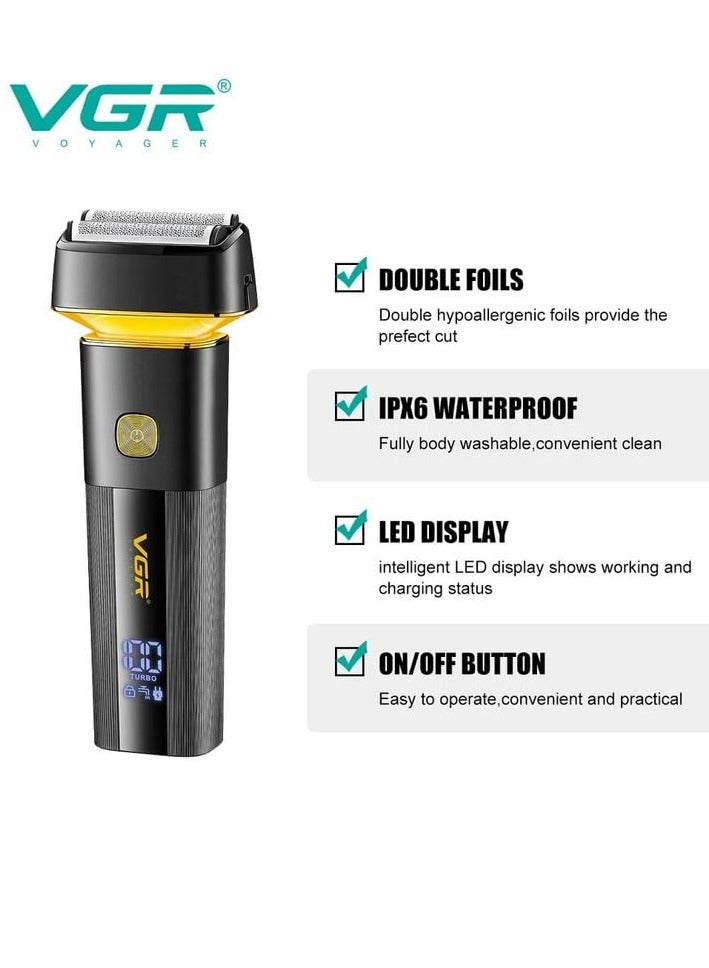 VGR V-355 Premium Cordless Rechargeable IPX6 Fully Waterproof 3 Razor Electric Shaver Wet & Dry Shaver for Face Care Beard Trimmer Super-Fast Charge 100 minutes Runtime with LED Digital Display  - Image 2