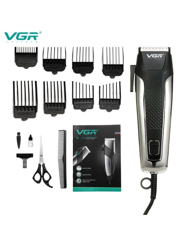 VGR V-120 Professional Hair Clipper with Self Sharpening Blades, 8 Guide Combs, Scissors, Comb, Taper Lever Adjustments for close cut trimming for men, Corded (Black) - Image 3