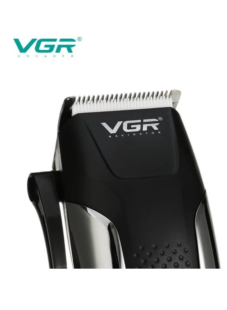 VGR V-120 Professional Hair Clipper with Self Sharpening Blades, 8 Guide Combs, Scissors, Comb, Taper Lever Adjustments for close cut trimming for men, Corded (Black) - Image 2