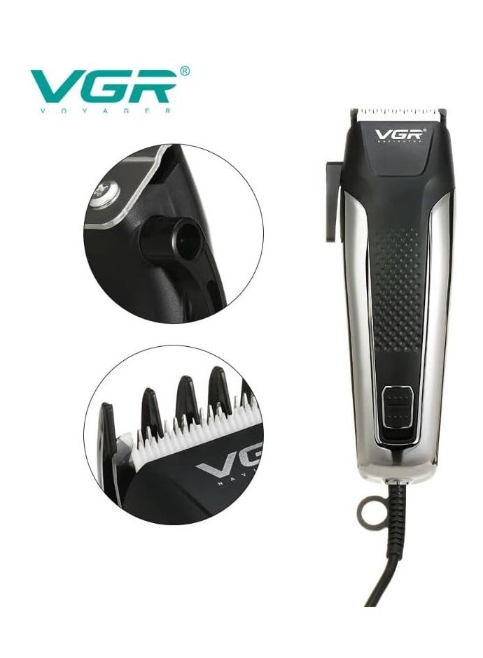 VGR V-120 Professional Hair Clipper with Self Sharpening Blades, 8 Guide Combs, Scissors, Comb, Taper Lever Adjustments for close cut trimming for men, Corded (Black) - Image 4