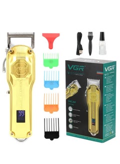 Full Metal LCD Digital Display Electric Professional Hair Clipper, V-672 with  6 pcs guide comb , Cleaning Prush  , Lubricating oil  and  USB charging cable