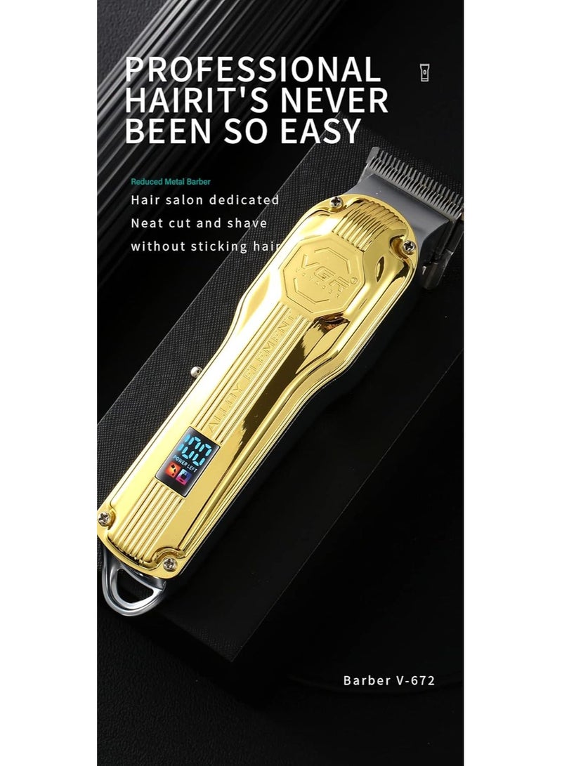 VGR - Full Metal LCD Digital Display Electric Professional Hair Clipper, V-672 with  6 pcs guide comb , Cleaning Prush  , Lubricating oil  and  USB charging cable - Image 1