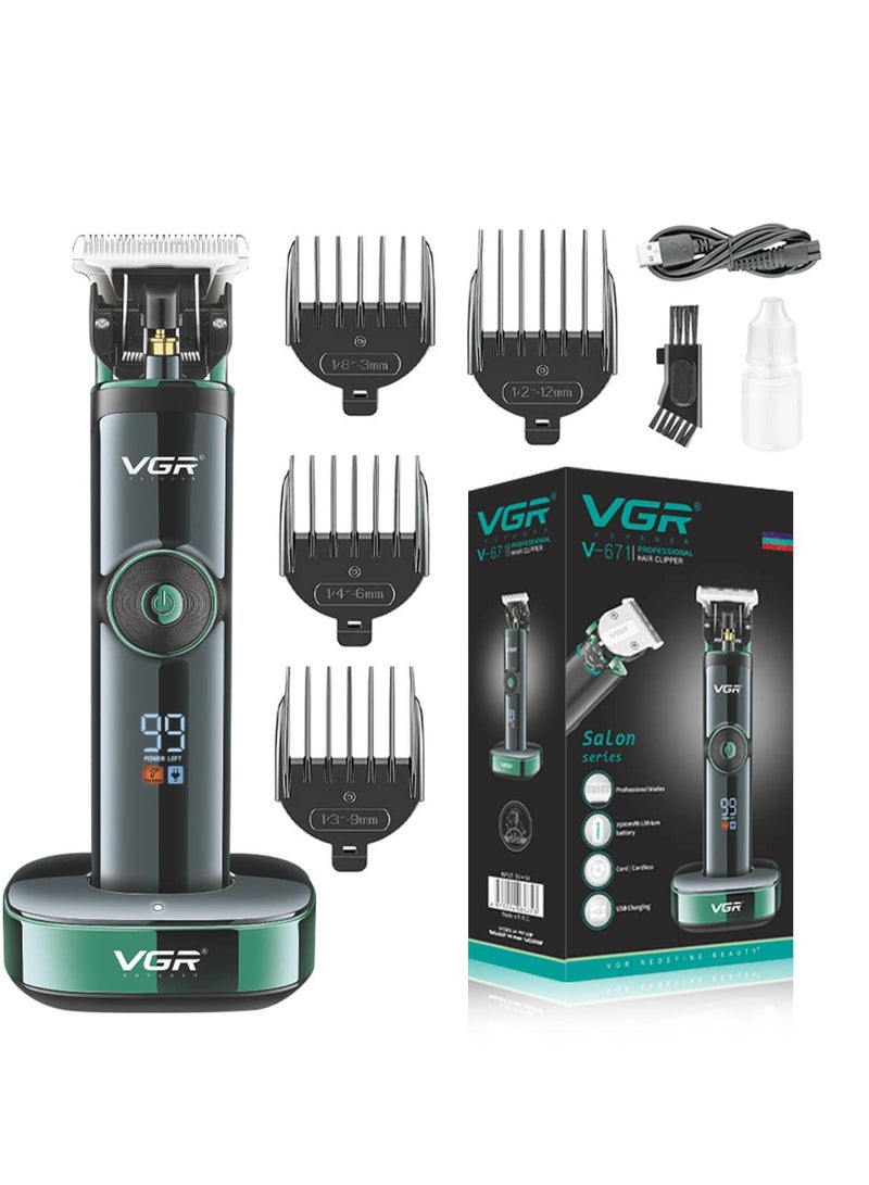 VGR V-671 Salon Series Professional Digital Display Cordless Hair Clipper with Dual motor Beard Trimmer for Men Rechargeable Li-ion Battery 2500mAh 400 minutes Runtime USB Powered Charging Pod & Stand  - Image 1