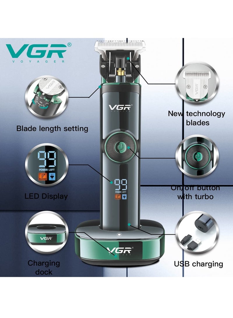 VGR V-671 Salon Series Professional Digital Display Cordless Hair Clipper with Dual motor Beard Trimmer for Men Rechargeable Li-ion Battery 2500mAh 400 minutes Runtime USB Powered Charging Pod & Stand  - Image 3