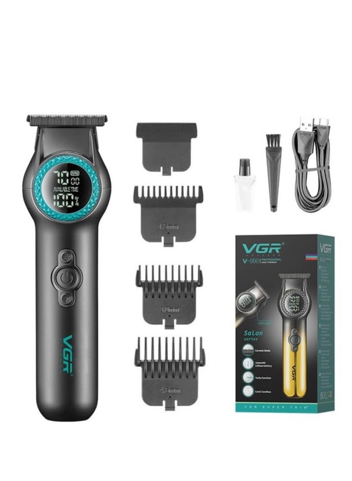 VGR - V-990 Ultra-Premium Zero Gapped Professional 8000 RPM 2 Speed Hair Trimmer Ceramic & Powder Metallurgic Blade Digital Display 2000mAh Lithium battery Cord/Cordless type-C USB charge 200 Min - Image 1
