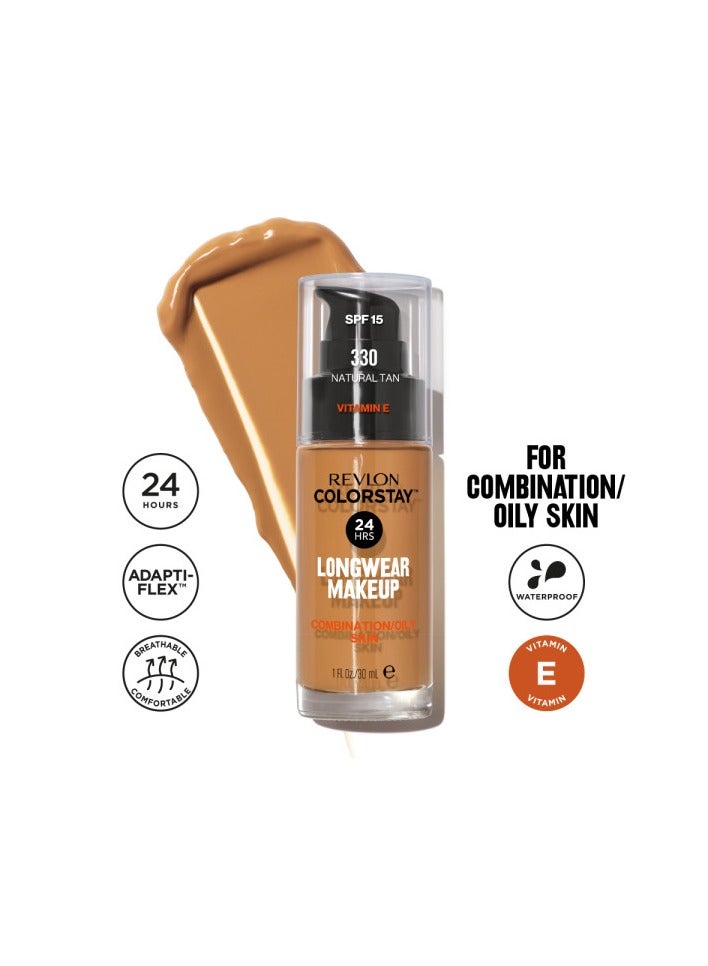 Revlon Colorstay Longwear Makeup For Combination/Oily Skin, Spf 15 And Real Techniques Makeup Sponge Bundle, Includes 1 Foundation In And 1 Miracle Complexion Makeup Sponges Natural Tan 330  - Image 2