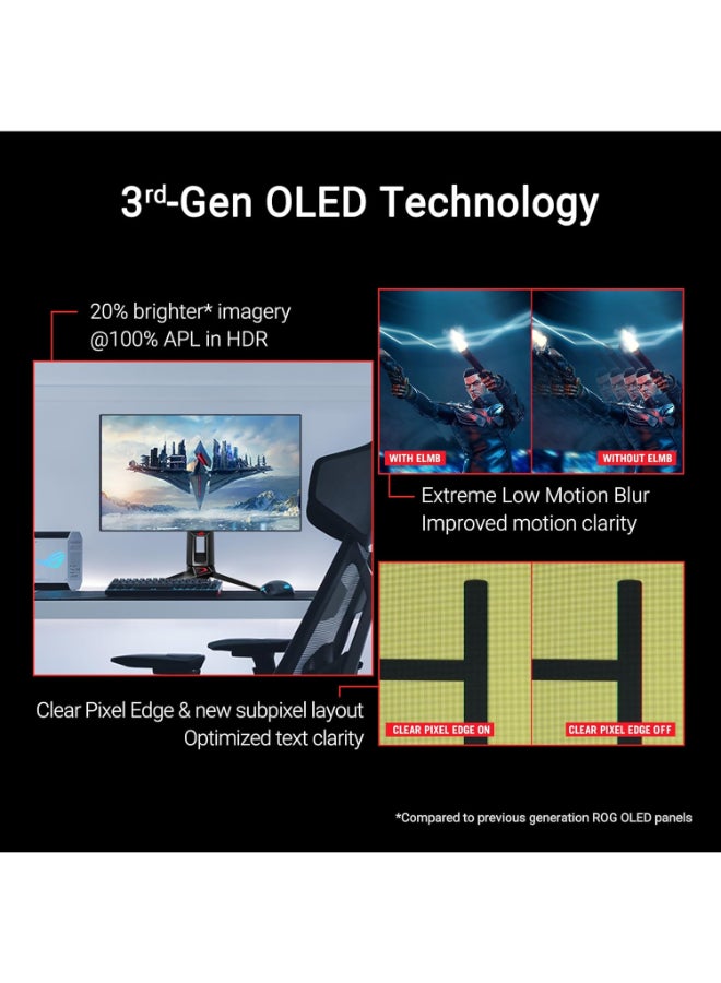 أسوس شاشة الألعاب ROG Swift PG27AQDP بحجم 26.5" QHD OLED متميزة، معدل تحديث 480Hz، زمن استجابة 0.03ms، FreeSync و G-Sync، نسبة تباين 1.5M 1، 10-بت 1.07 مليار لون، مساعد ذكي، PG27AQDP - Image 2