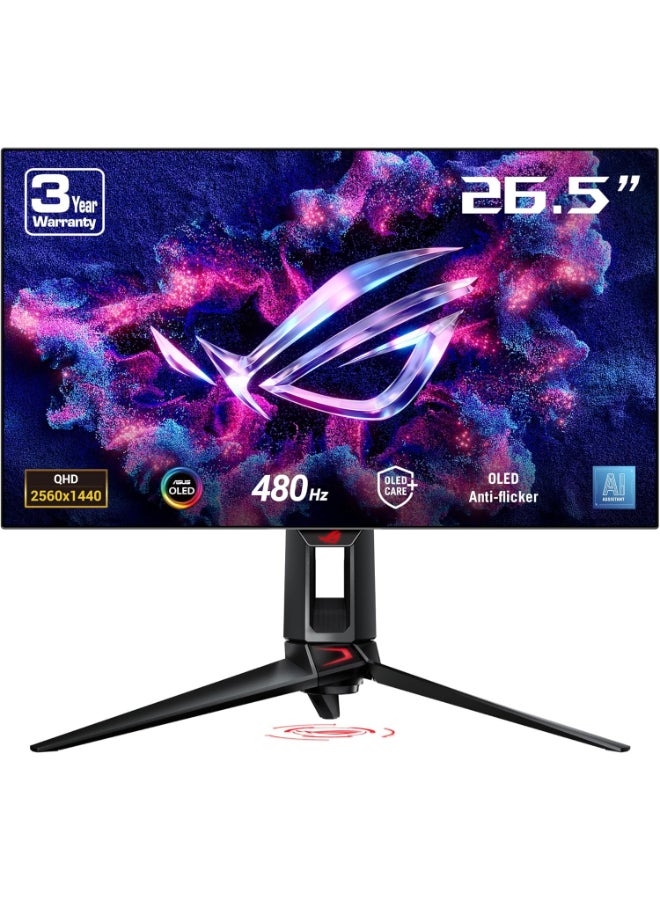 أسوس شاشة الألعاب ROG Swift PG27AQDP بحجم 26.5" QHD OLED متميزة، معدل تحديث 480Hz، زمن استجابة 0.03ms، FreeSync و G-Sync، نسبة تباين 1.5M 1، 10-بت 1.07 مليار لون، مساعد ذكي، PG27AQDP - Image 1