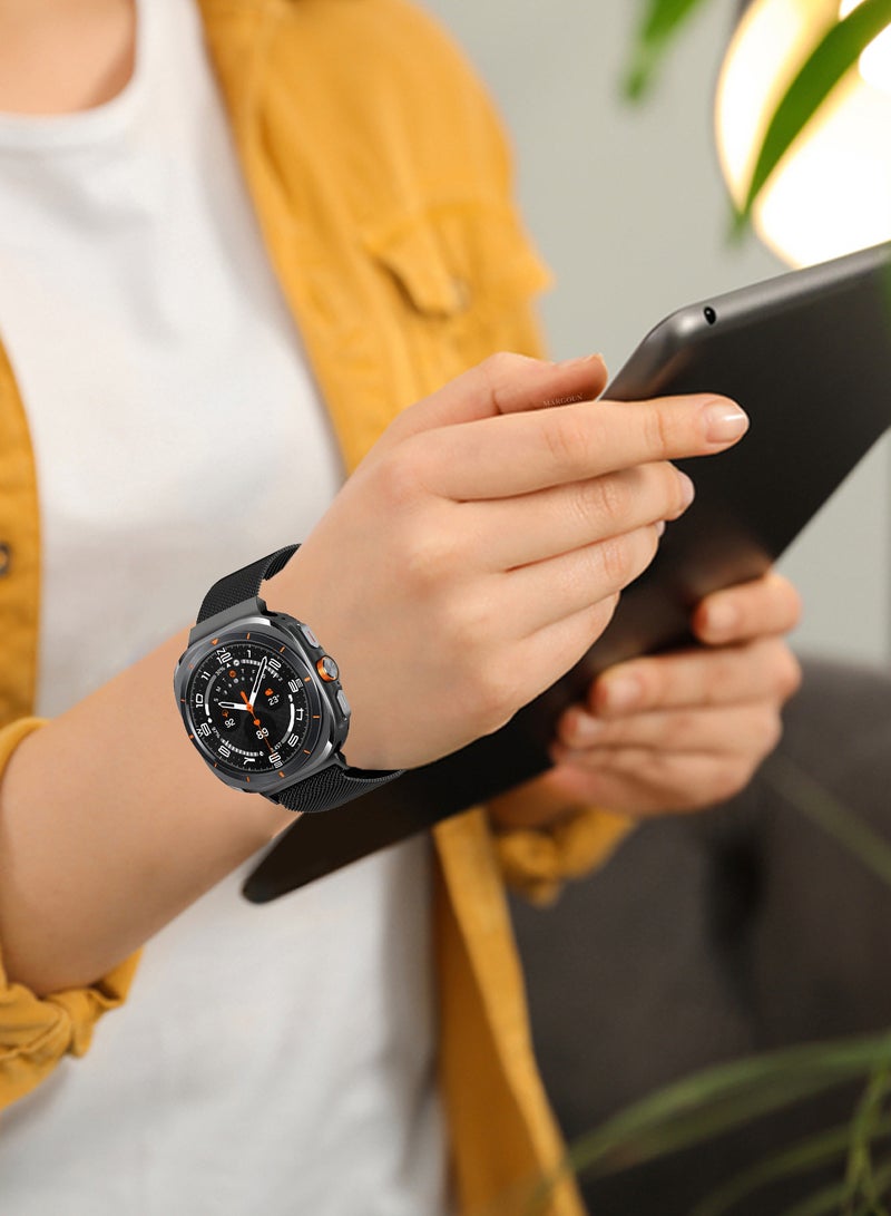 MARGOUN - (for Samsung Galaxy Watch 7 Ultra) Milanese Loop, Metal Mesh Adjustable Strap, Magnetic Clasp Mesh Bands Stainless Steel Metal Connector Black - Image 1