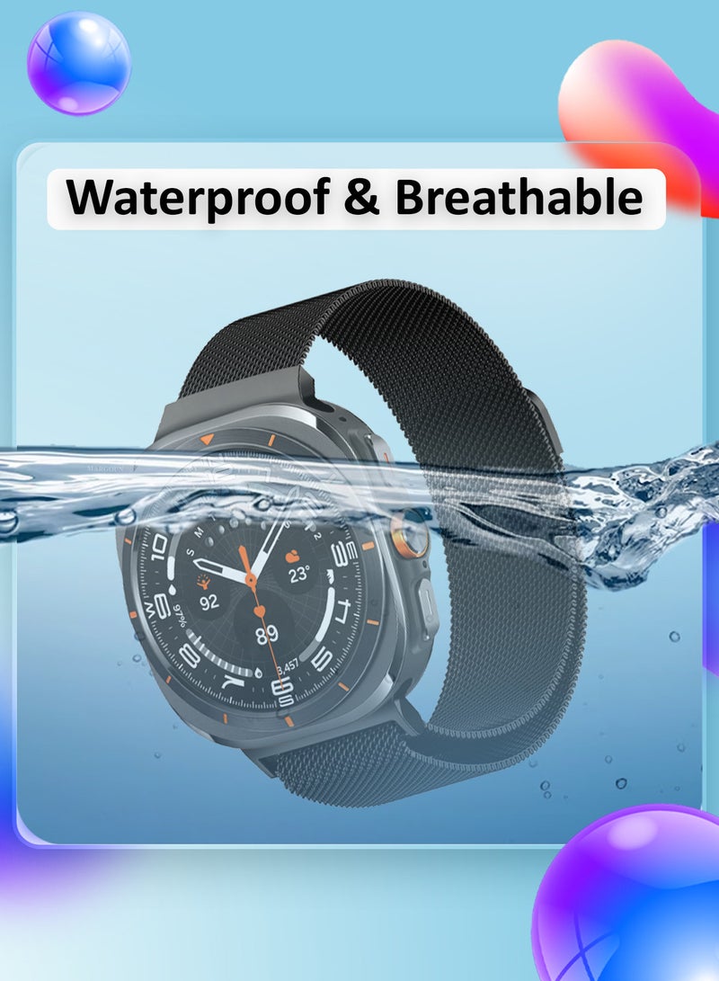MARGOUN - (for Samsung Galaxy Watch 7 Ultra) Milanese Loop, Metal Mesh Adjustable Strap, Magnetic Clasp Mesh Bands Stainless Steel Metal Connector Black - Image 1