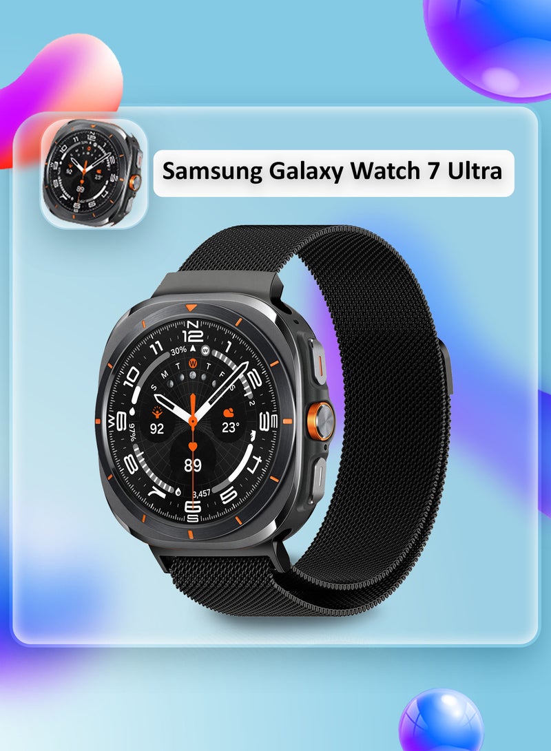 MARGOUN - (for Samsung Galaxy Watch 7 Ultra) Milanese Loop, Metal Mesh Adjustable Strap, Magnetic Clasp Mesh Bands Stainless Steel Metal Connector Black - Image 1